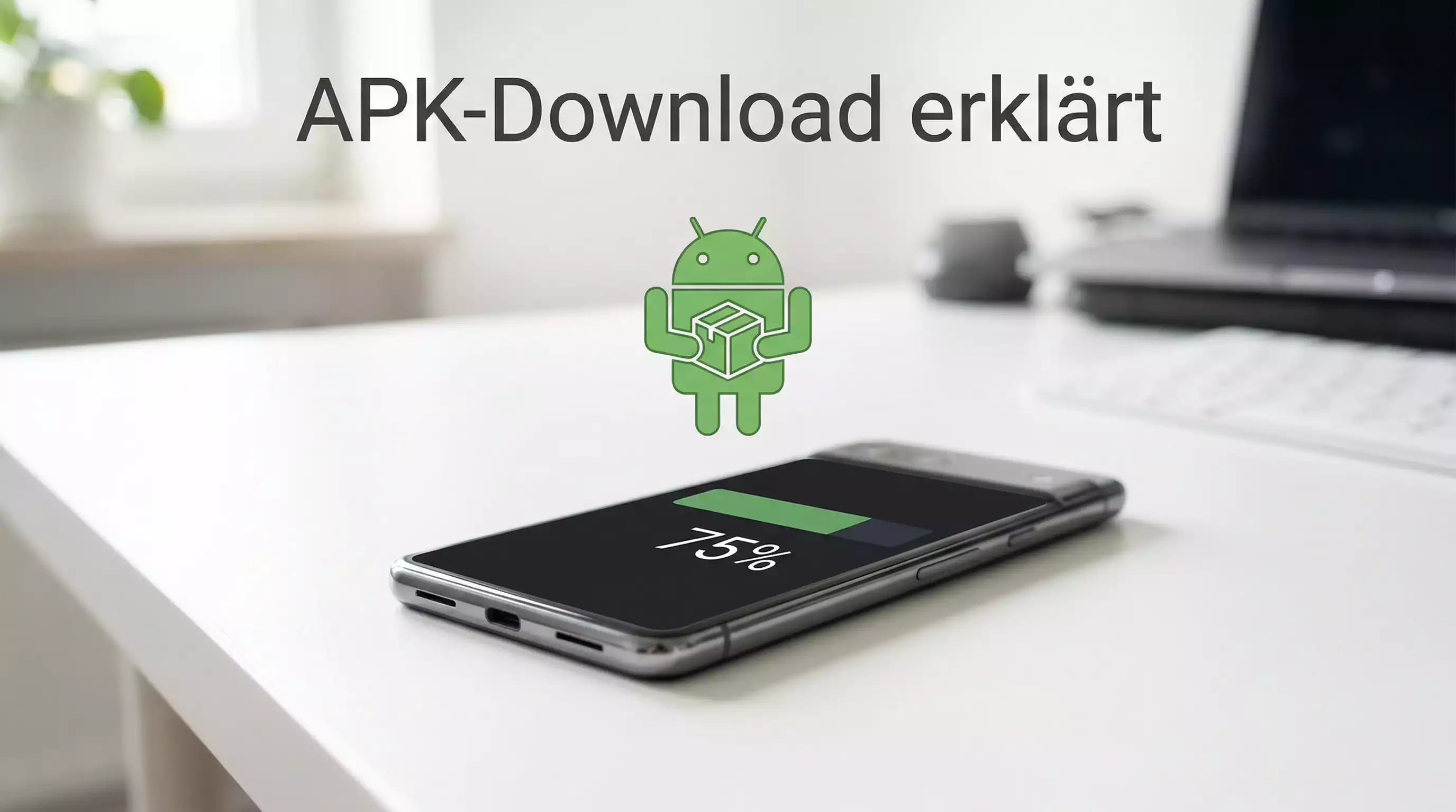 Smartphone-Display mit Download-Fortschrittsanzeige und APK-Dateisymbol