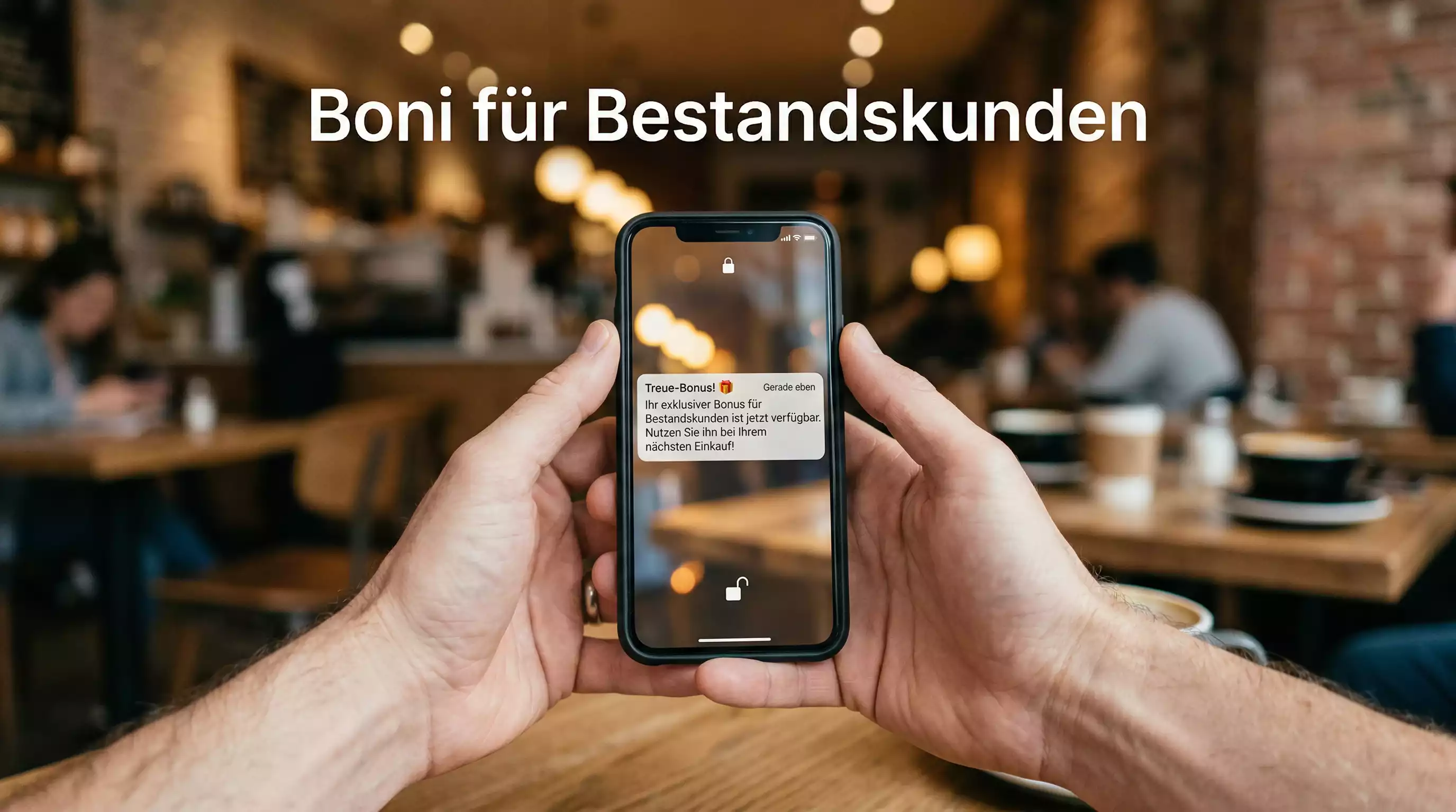 Treuer Kunde erhält Benachrichtigung über Treuebonus auf dem Smartphone