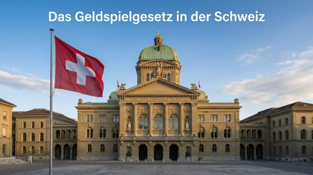 Schweizer Parlamentsgebäude in Bern mit Schweizer Flagge