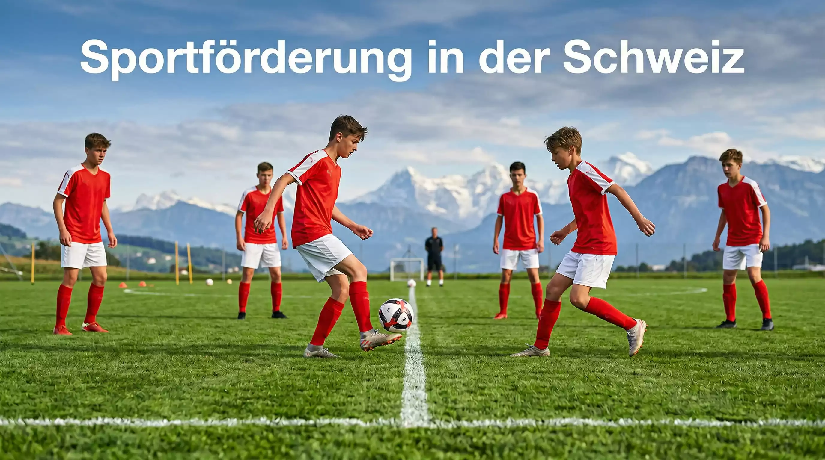 Schweizer Sportverein mit Jugendlichen beim Training auf grünem Rasen