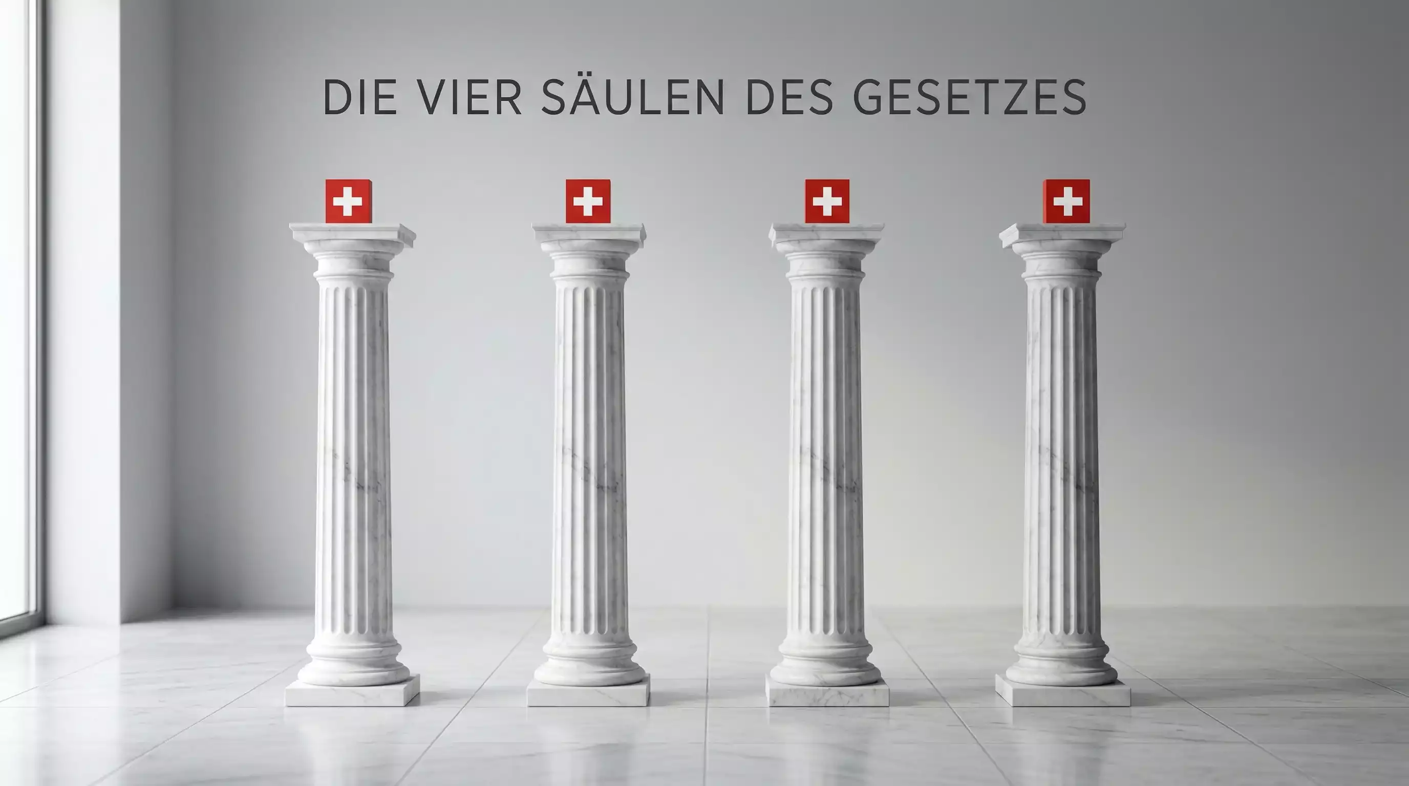 Vier symbolische Säulen mit Schweizer Kreuz