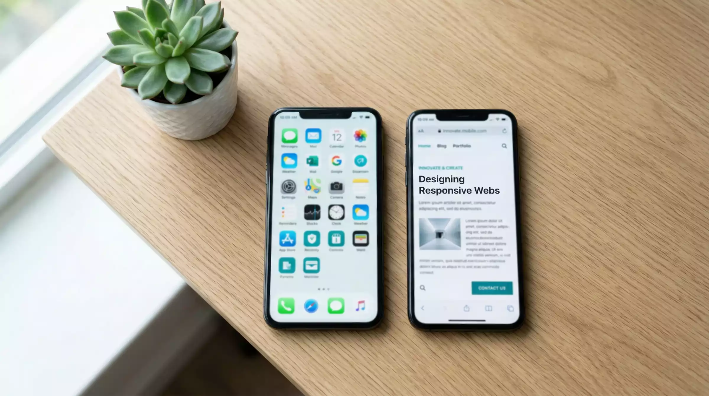 Vergleich von Native App und Web-App auf zwei Smartphones nebeneinander